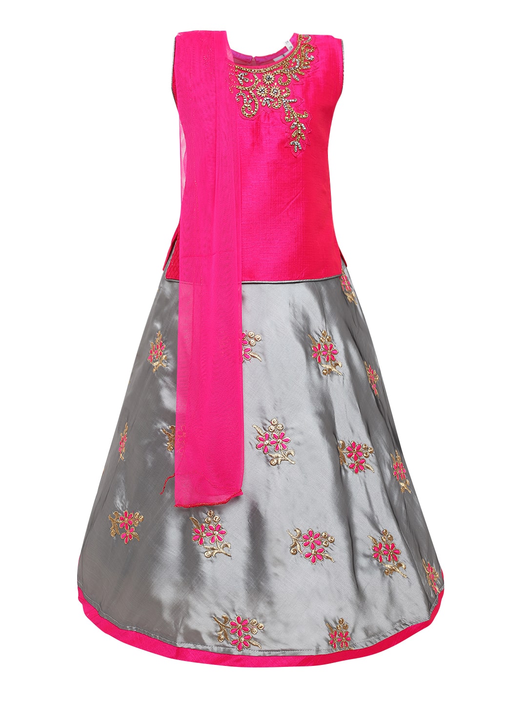 

Aarika Girl s Silk Embellished Sleeveless Lehenga choli - Pink Grey