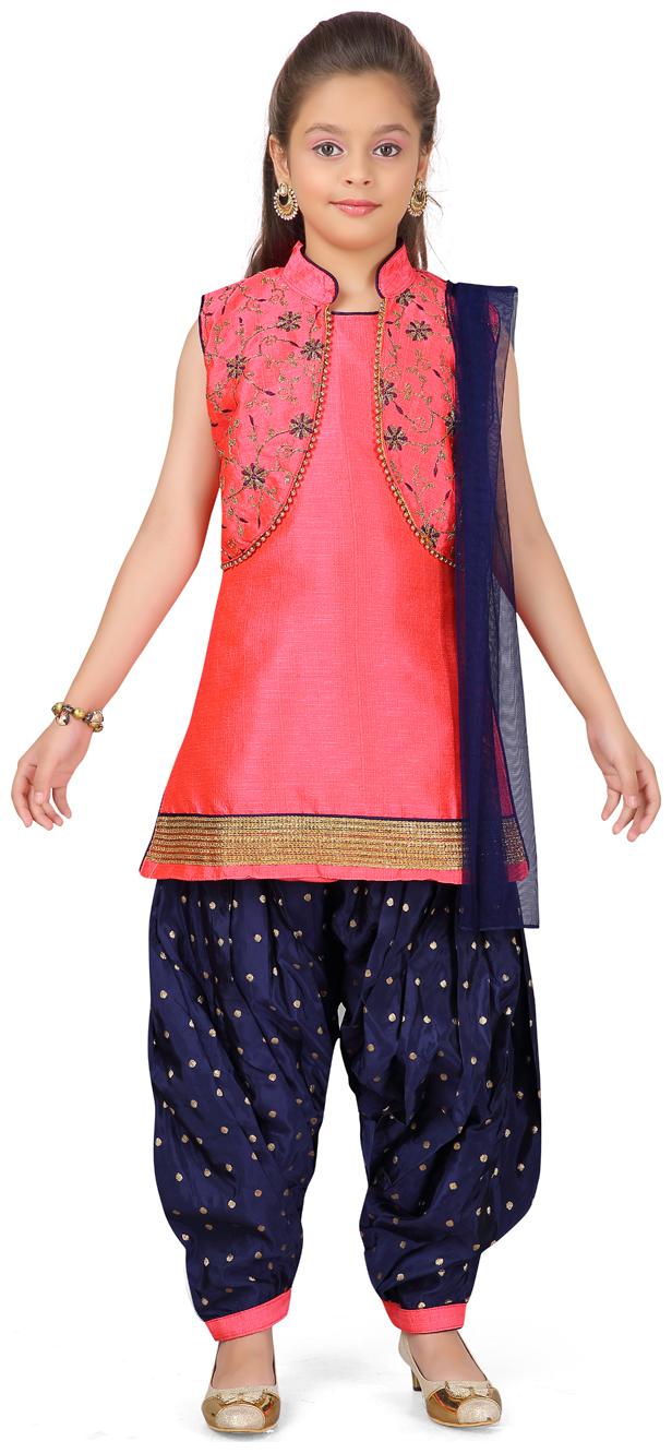 

Aarika Girl s Net Self design Sleeveless Kurti salwar set - Blue Pink