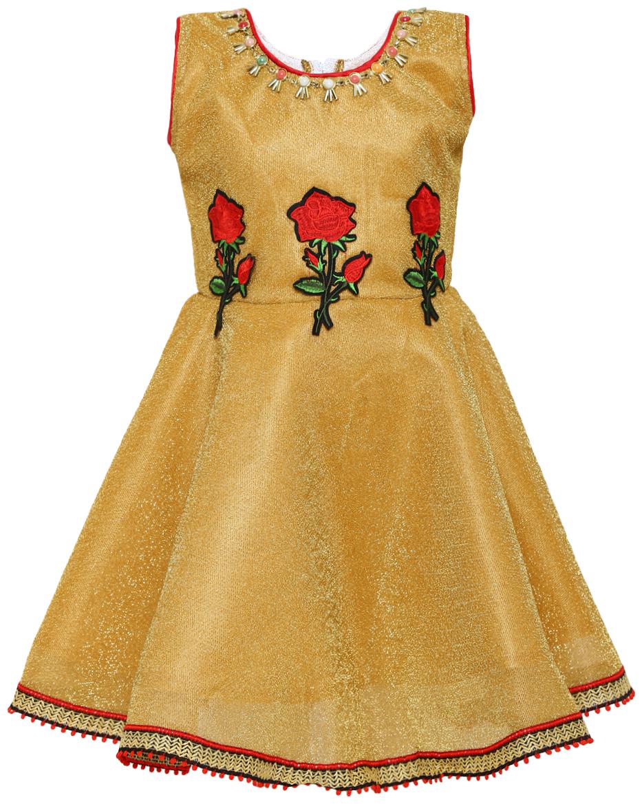 

Aarika Gold Cotton Blend Sleeveless Knee Length Princess Frock ( Pack of 1 )