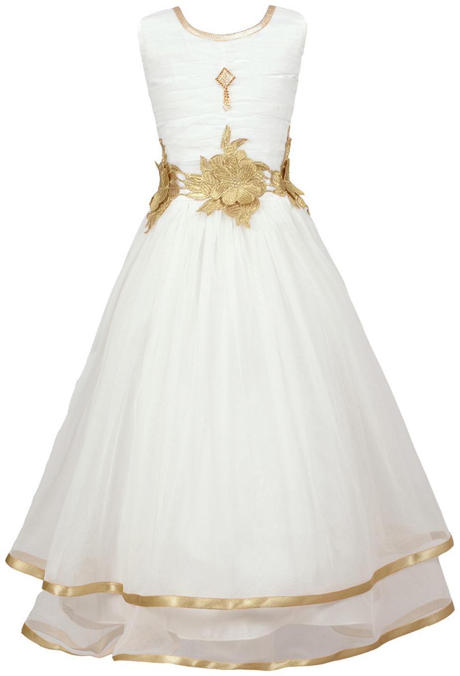 

Aarika Girl s Net Solid Sleeveless Gown - White