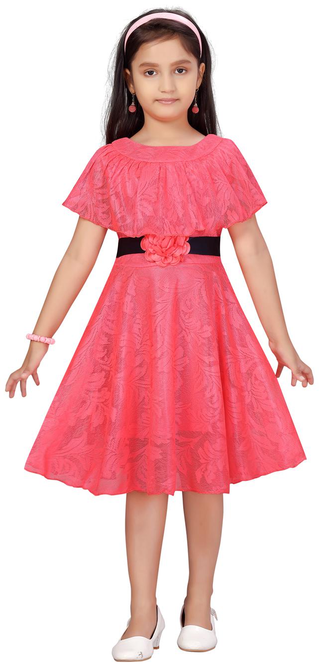 

Aarika Red Net Short Sleeves Knee Length Princess Frock ( Pack of 1 )