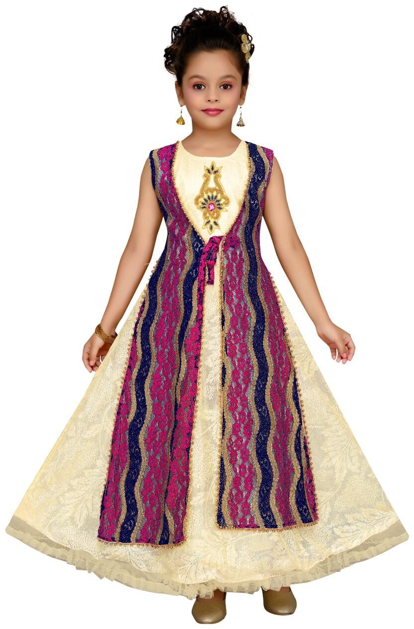 

Aarika Girl s Net Self design Sleeveless Gown - Multi