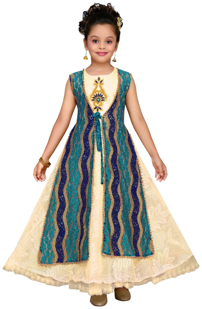 

Aarika Girl s Net Self design Sleeveless Gown - Multi