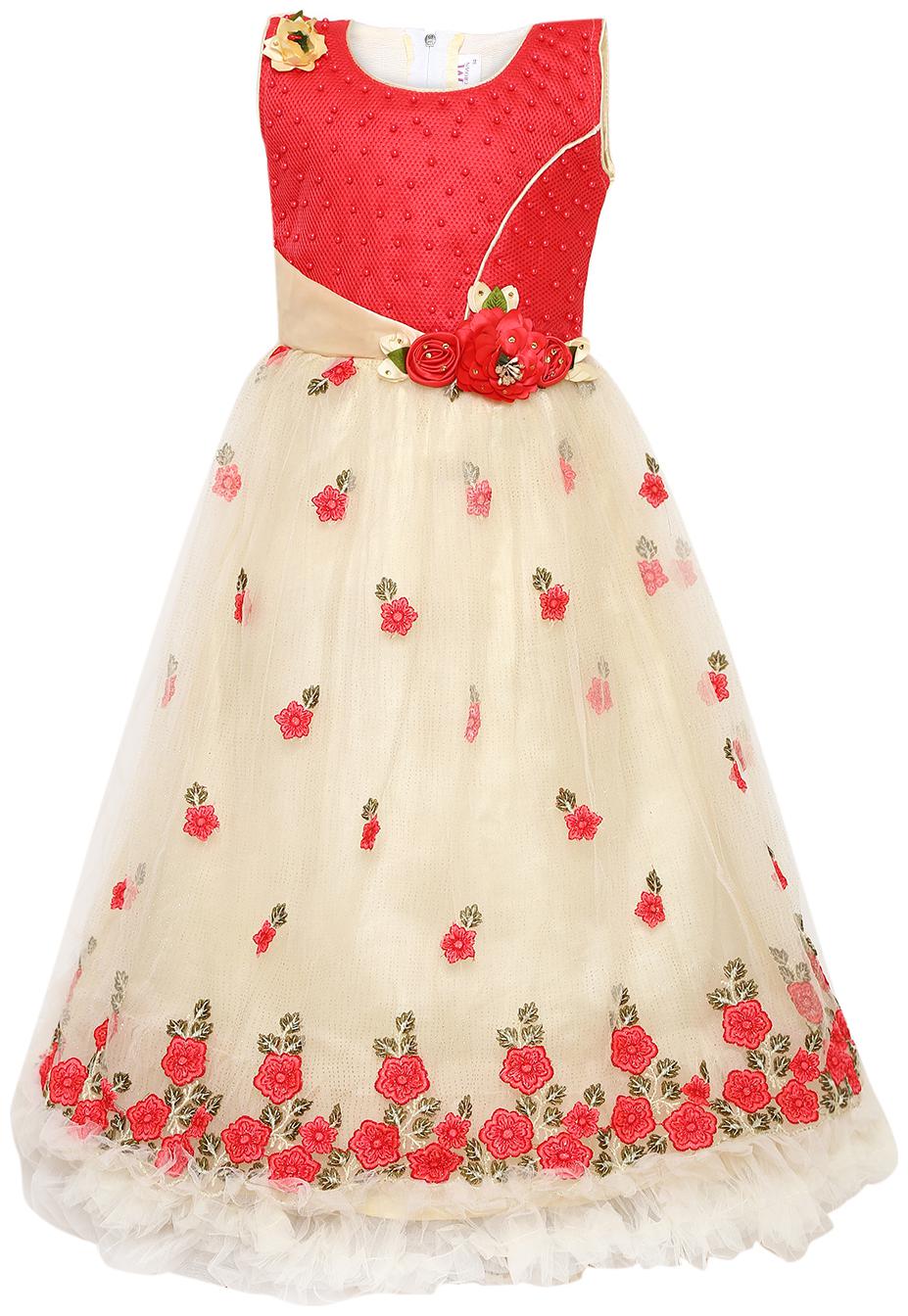 

Aarika Net Princess Frock Cream Red Color