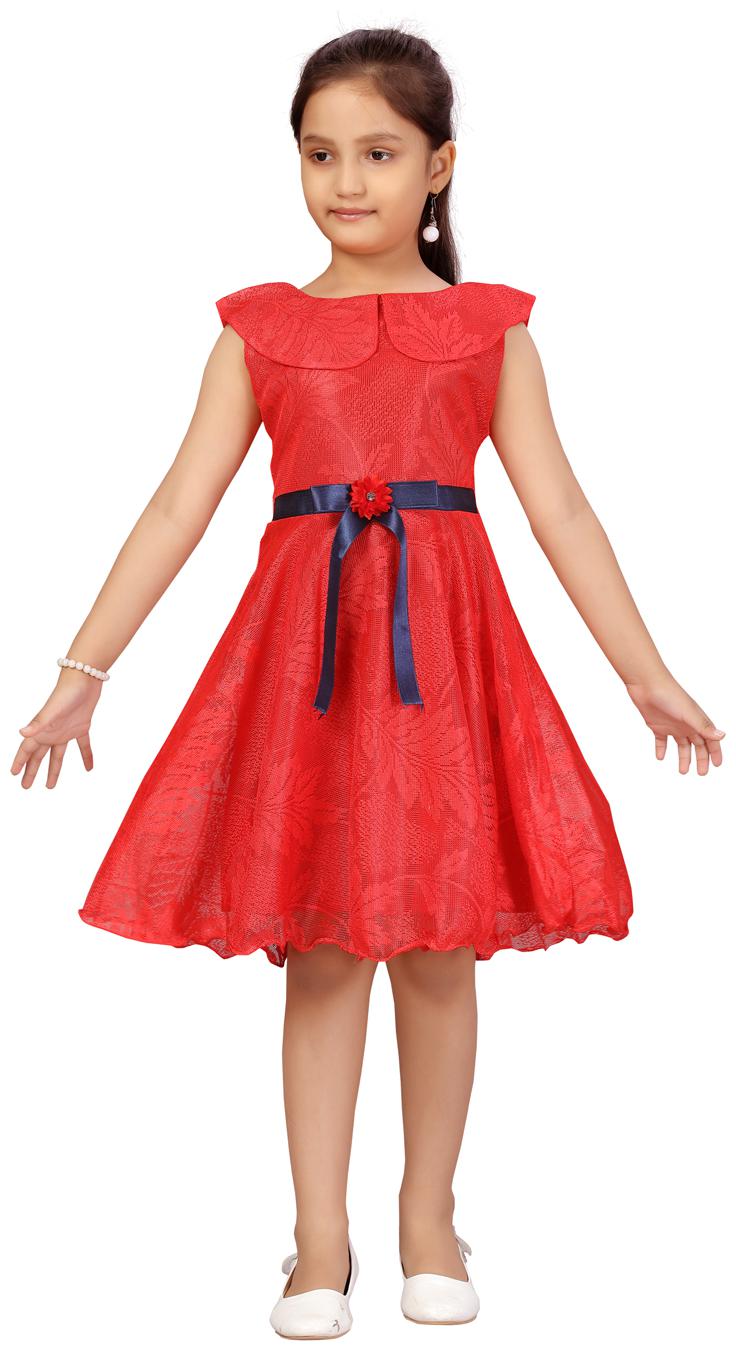 

Aarika Red Net Sleeveless Knee Length Princess Frock ( Pack of 1 )
