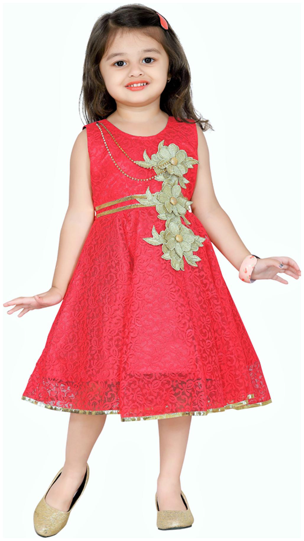 

Aarika Red Net Sleeveless Knee Length Princess Frock ( Pack of 1 )