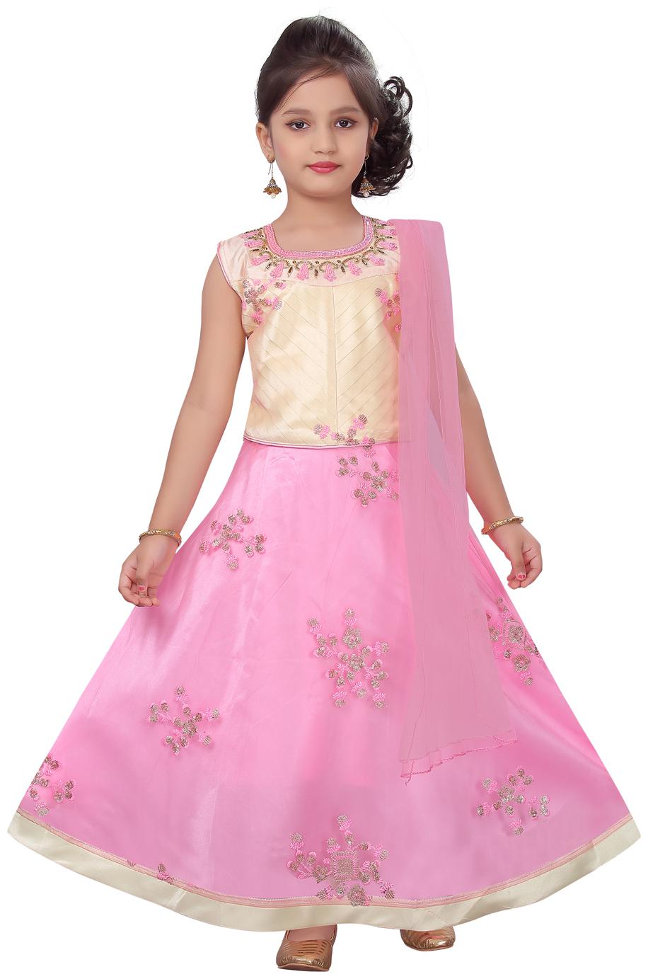 

Aarika Girl s Silk Embellished Sleeveless Lehenga choli - Pink