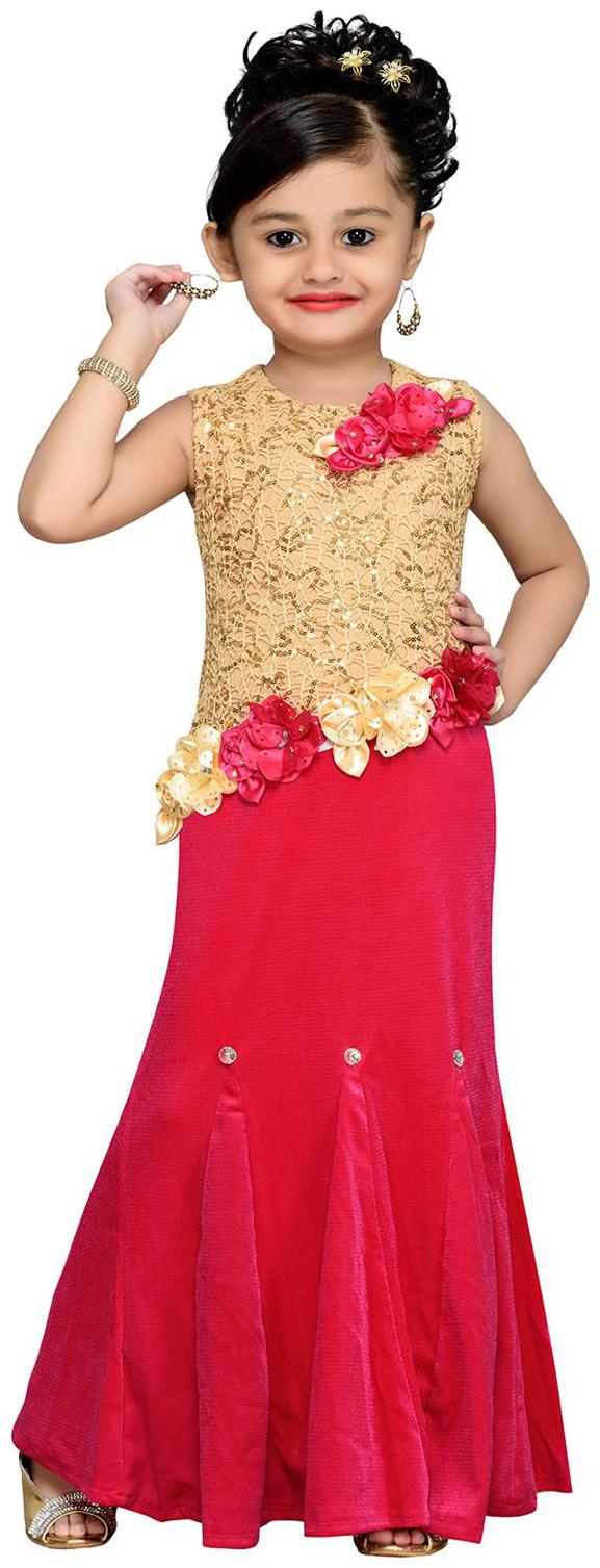 

Aarika Girl s Velvet Embellished Sleeveless Gown - Red