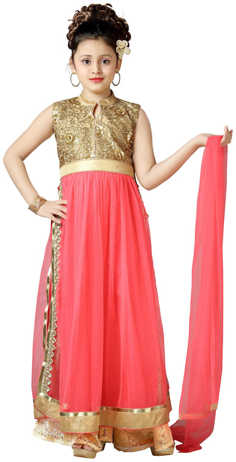 

Aarika Girl s Net Embellished Sleeveless Kurti salwar set - Red