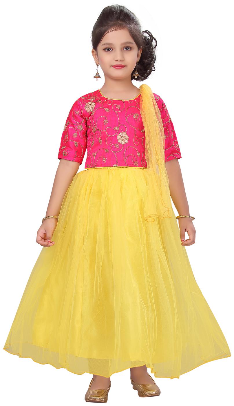 

Aarika Girl s Silk Self design 3 4th sleeves Lehenga choli - Pink