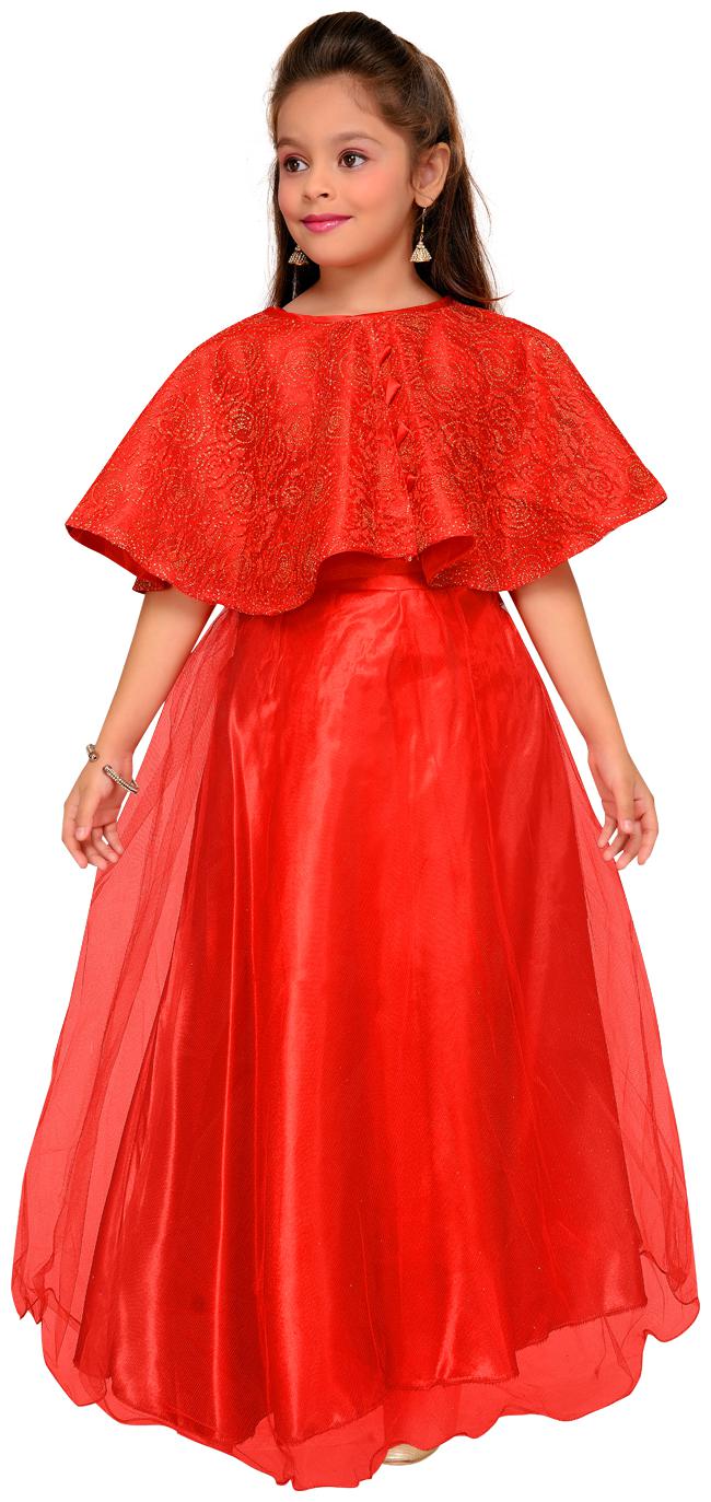 

Aarika Girl s Net Solid Short sleeves Gown - Red