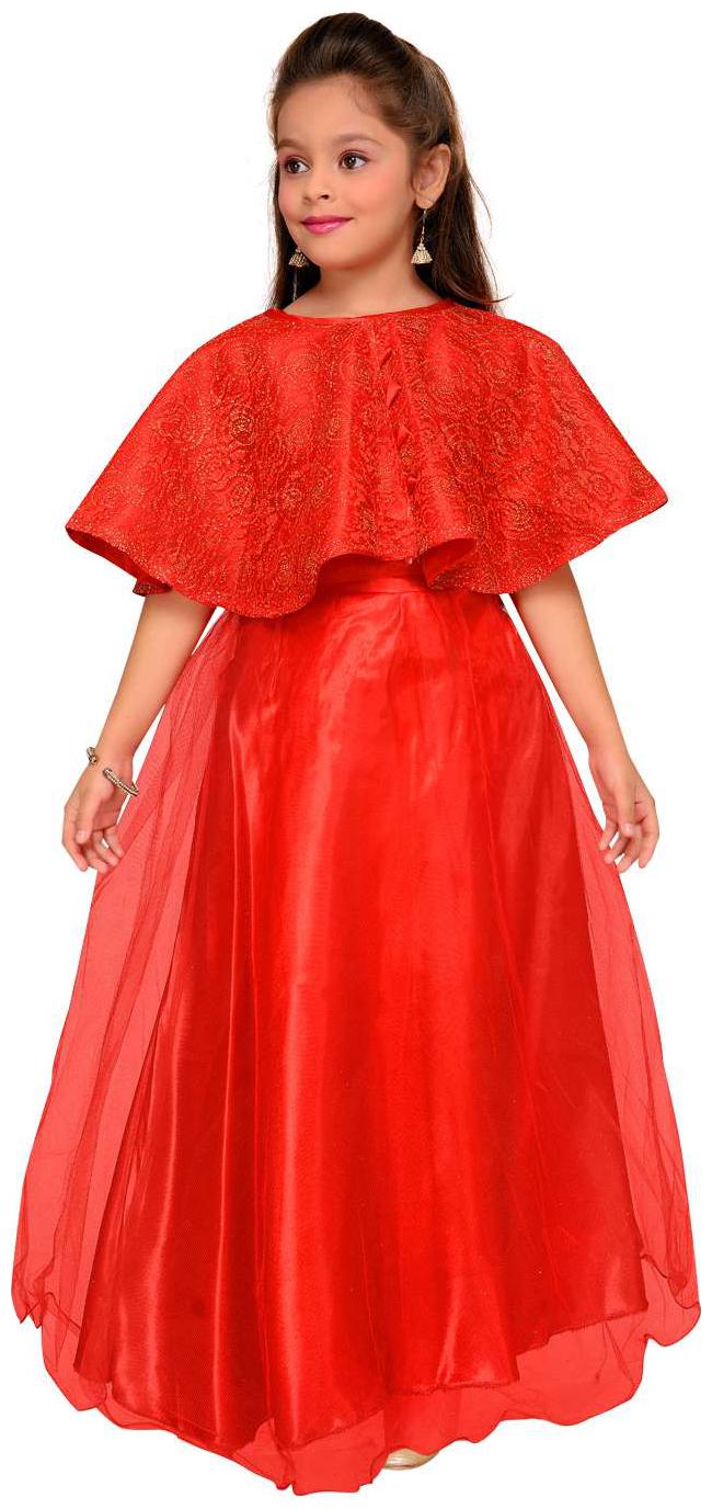 

Aarika Girl s Net Solid Short sleeves Gown - Red