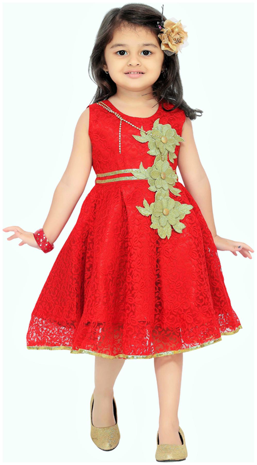 

Aarika Red Net Sleeveless Knee Length Princess Frock ( Pack of 1 )