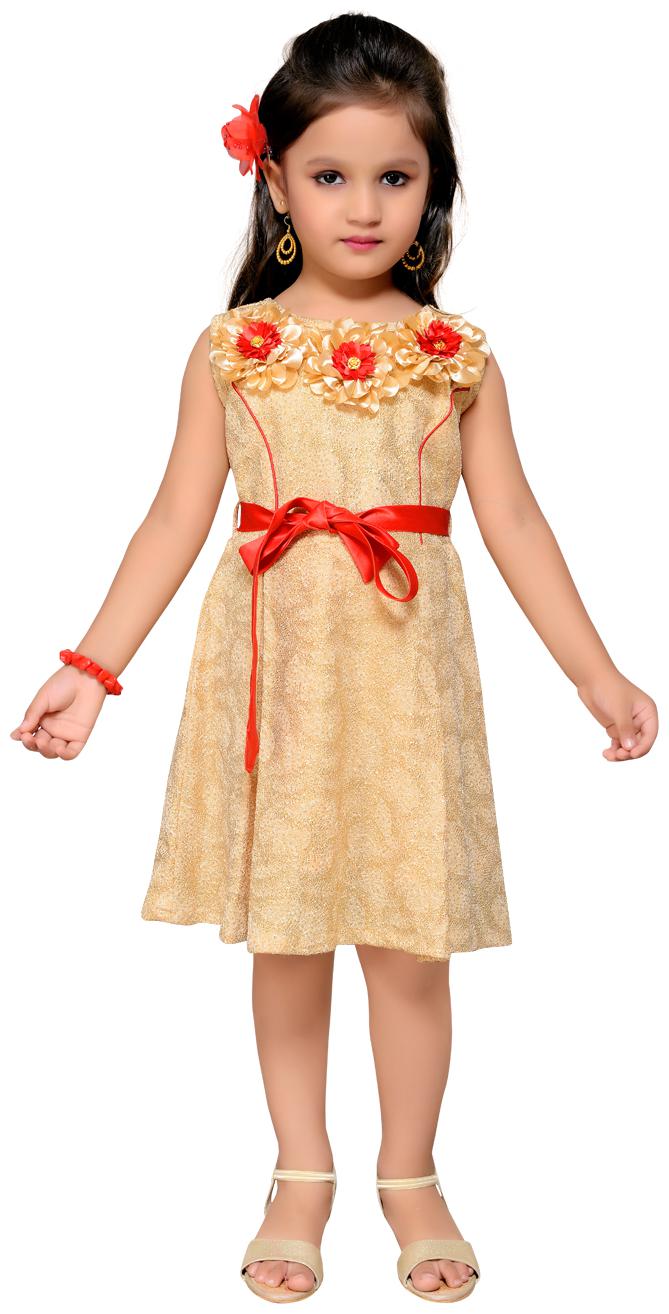 

Aarika Baby girl Nylon Printed Princess frock - Yellow Red