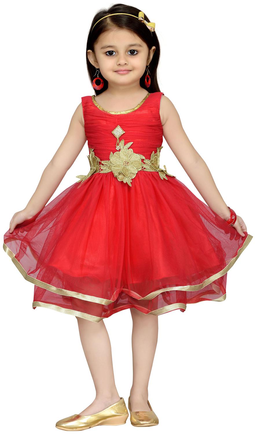 

Aarika Baby girl Net Solid Princess frock - Red