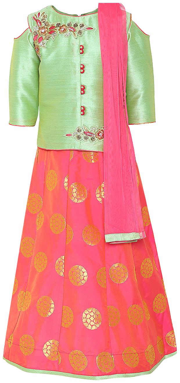 

Aarika Girl s Silk Self design 3 4th sleeves Lehenga choli - Green