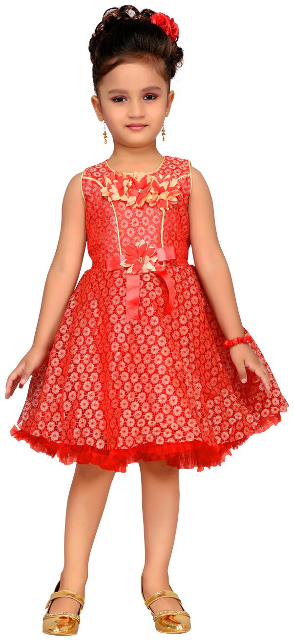 

Aarika Baby girl Net Self design Princess frock - Red