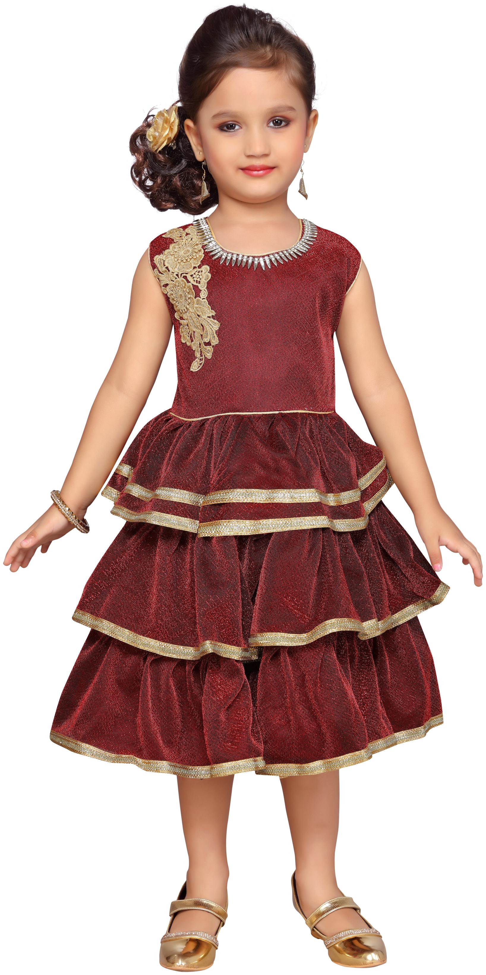 

Aarika Maroon Net Sleeveless Knee Length Princess Frock ( Pack of 1 )