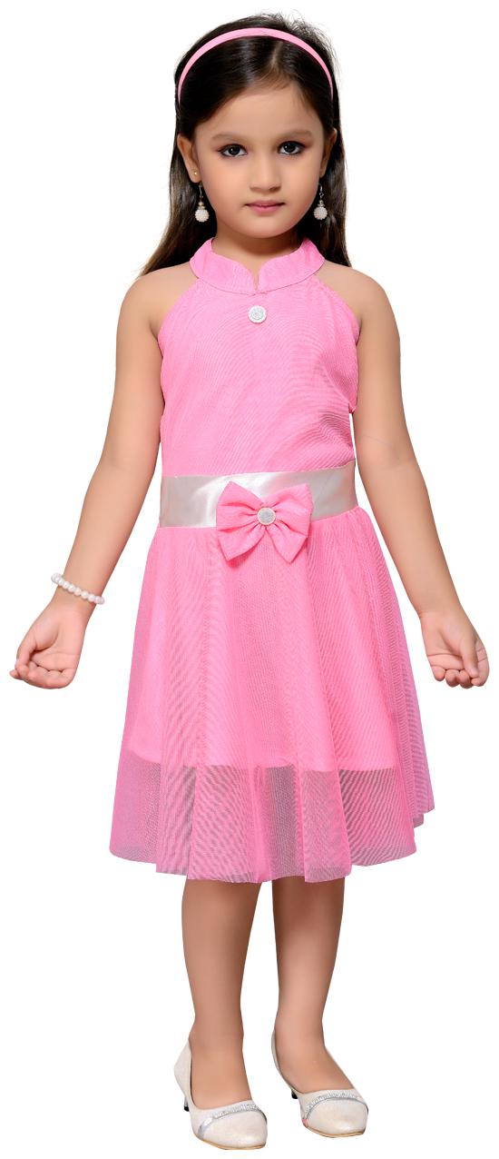 

Aarika Baby girl Net Self design Princess frock - Pink