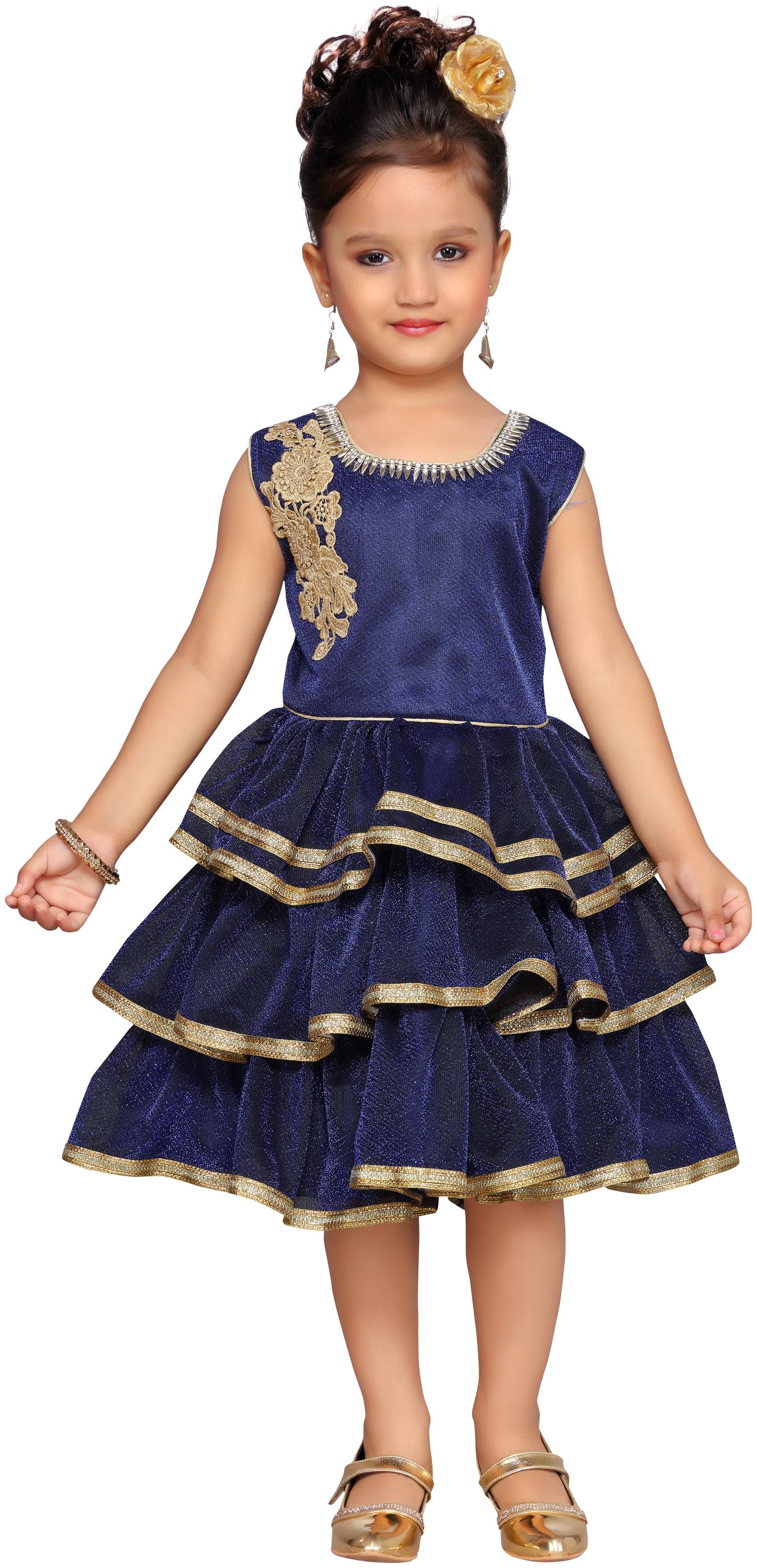 

Aarika Blue Net Sleeveless Knee Length Princess Frock ( Pack of 1 )