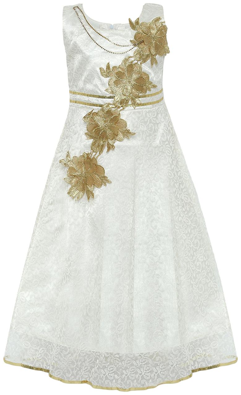

Aarika Girl s Satin Self design Sleeveless Gown - White