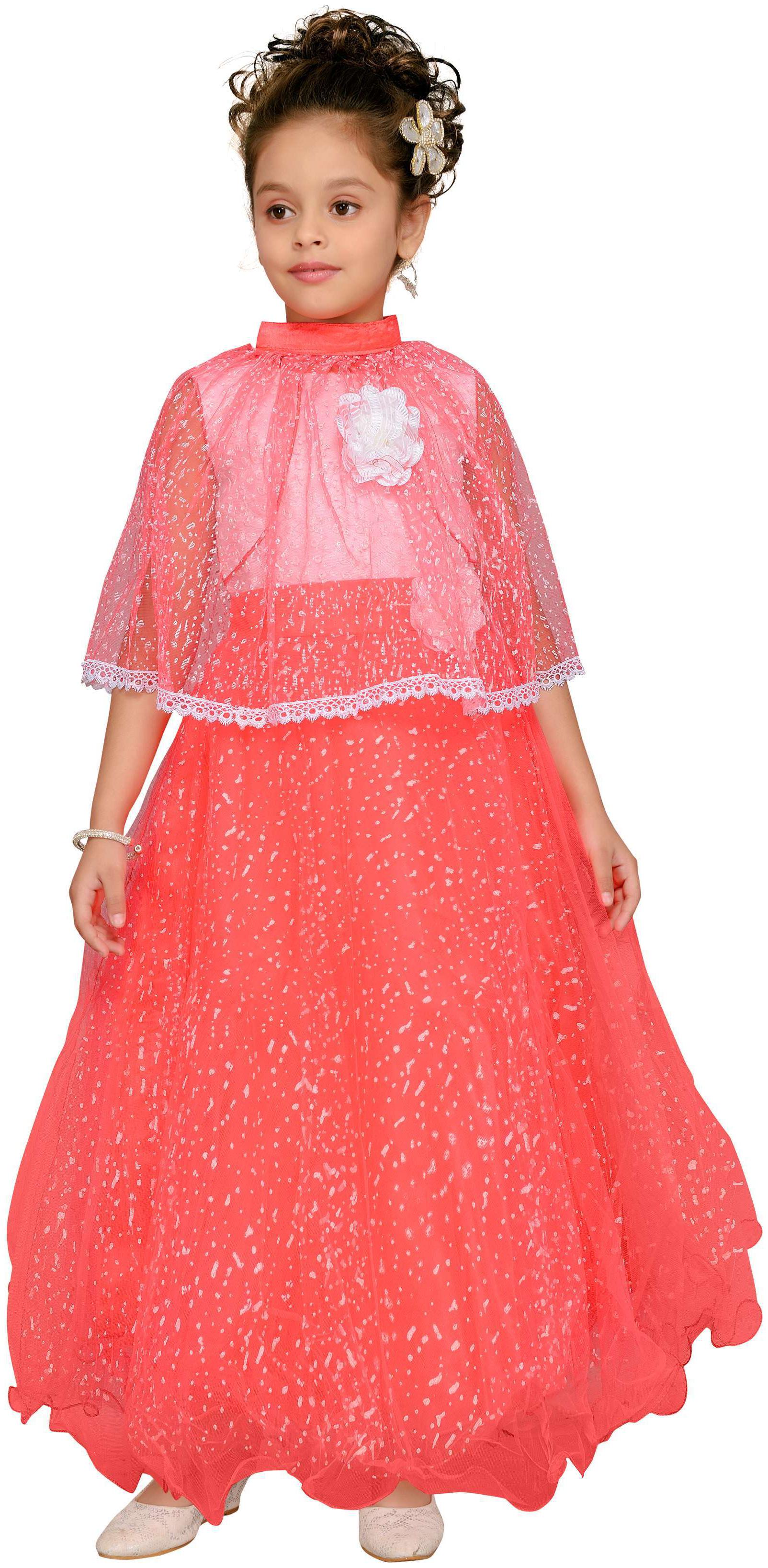 

Aarika Girl s Net Solid Short sleeves Gown - Red