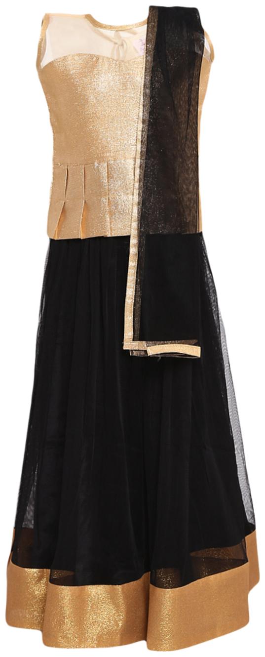

Aarika Girl s Net Self design Sleeveless Lehenga choli - Black
