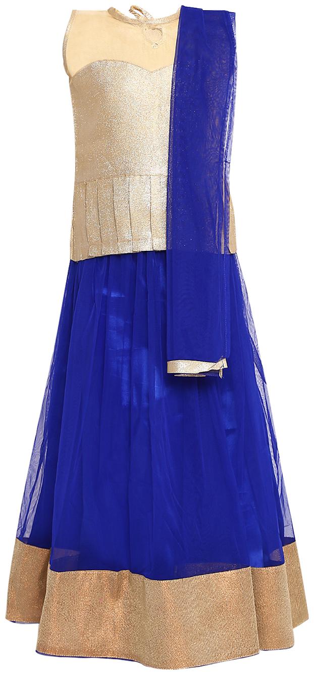

Aarika Girl s Net Self design Sleeveless Lehenga choli - Blue