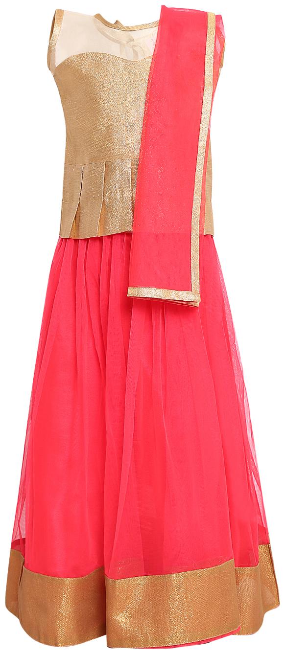 

Aarika Girl s Net Self design Sleeveless Lehenga choli - Red
