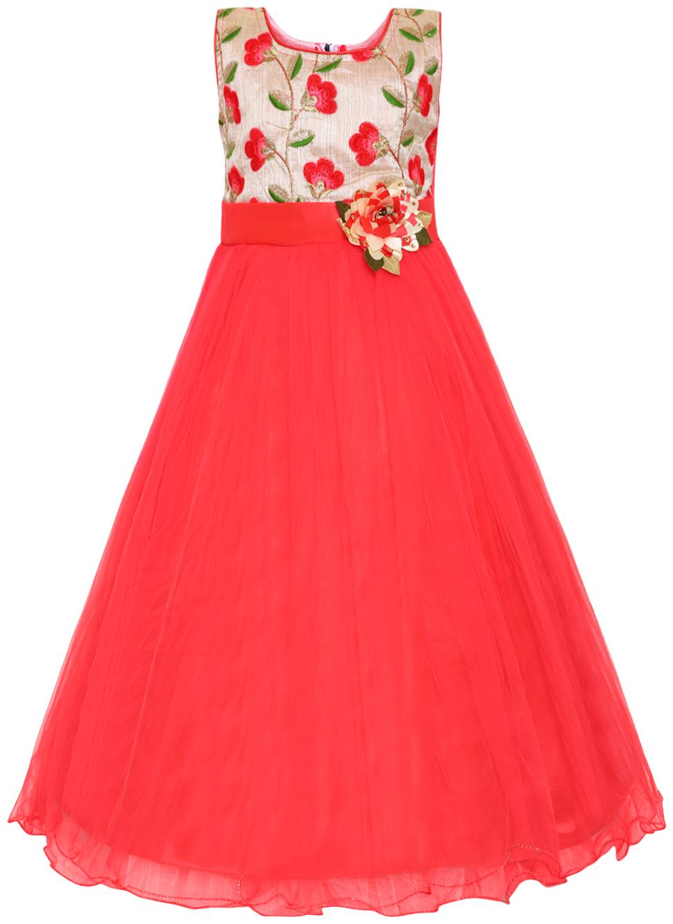 

Aarika Silk Princess Frock Red Cream Color