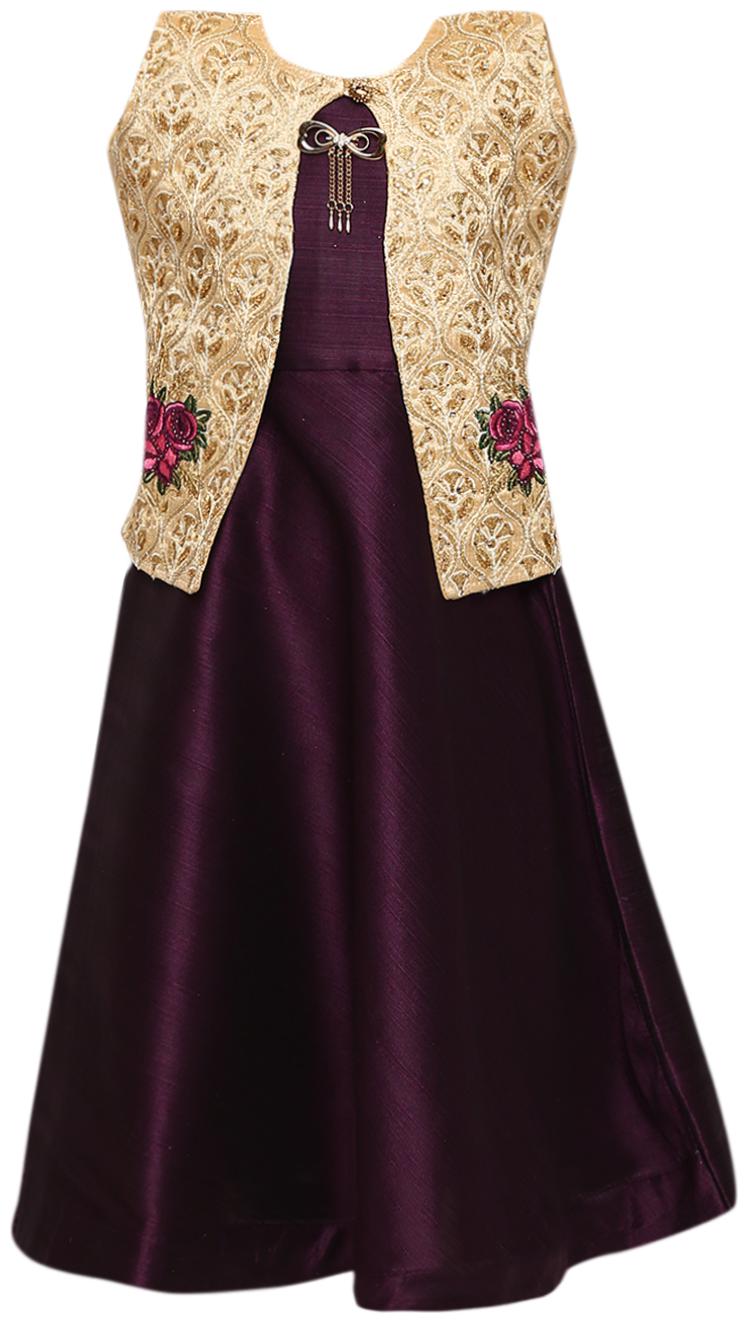 

Aarika Girl s Silk Embellished Sleeveless Gown - Purple