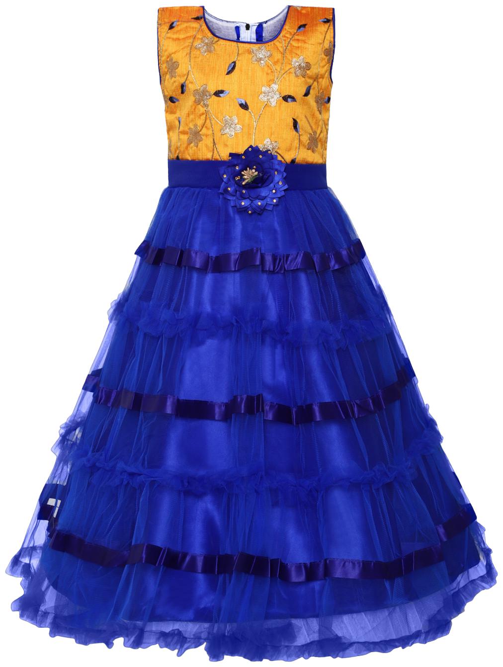 

Aarika Silk Princess Frock Blue Yellow Color