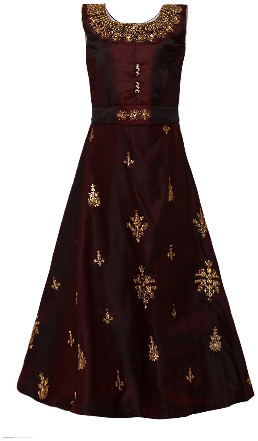 

Aarika Silk Princess Frock Brown Color