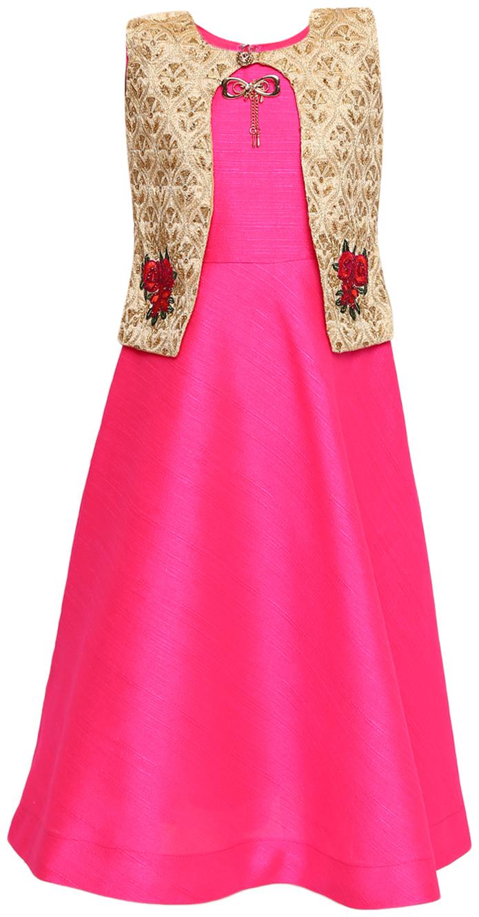 

Aarika Girl s Silk Embellished Sleeveless Kurti salwar set - Pink