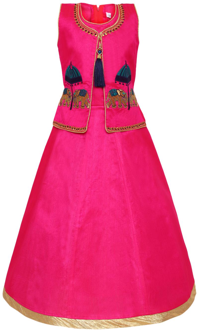 

Aarika Silk Princess Frock Pink Color