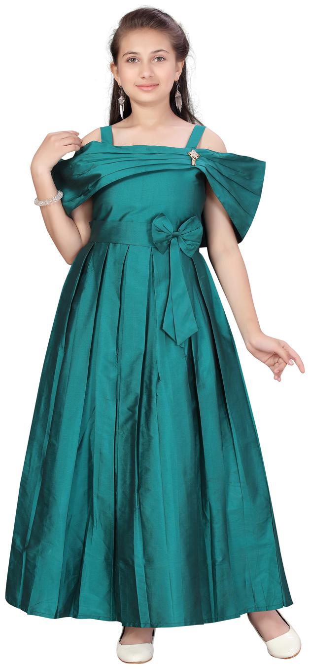 

Aarika Girl s Silk Solid Short sleeves Gown - Green