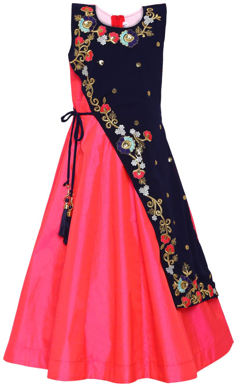 

Aarika Silk Princess Frock Red Blue Color