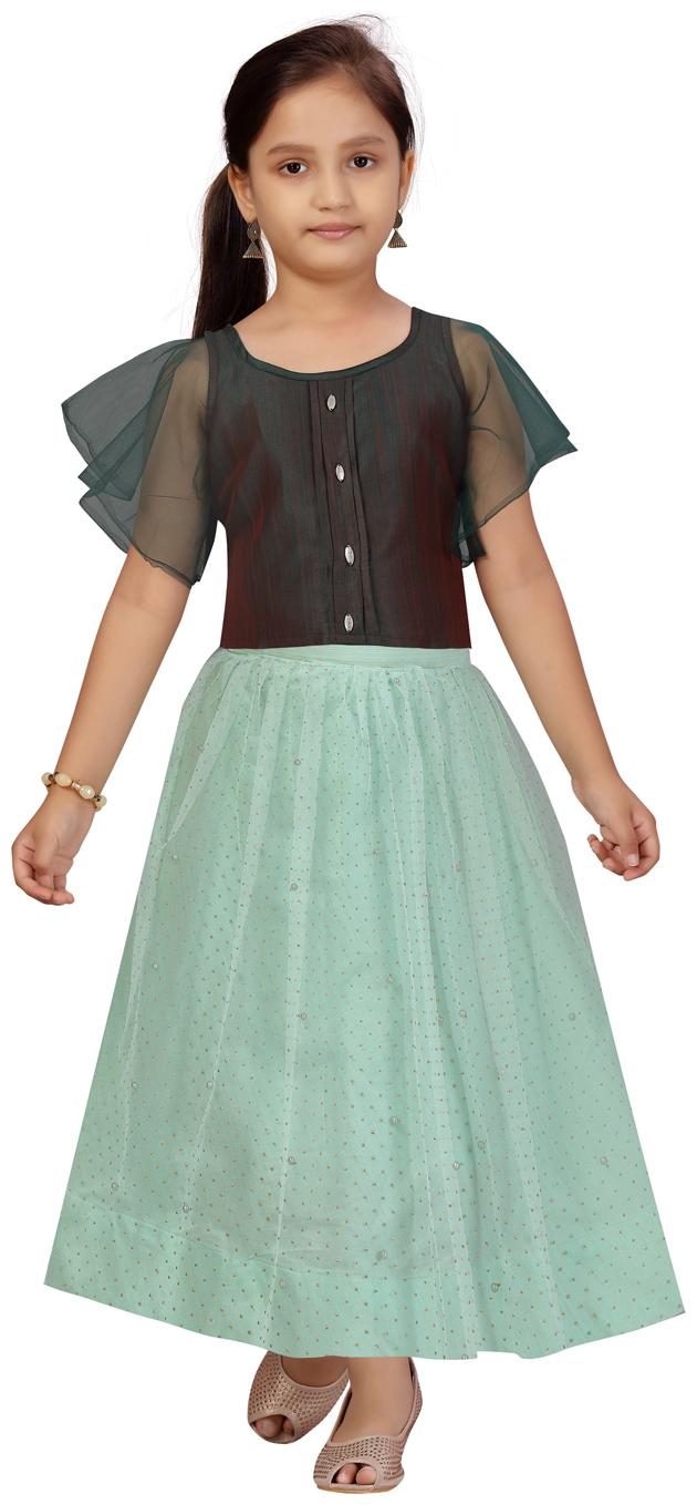 

Aarika Girl s Silk Solid Sleeveless Lehenga choli - Green