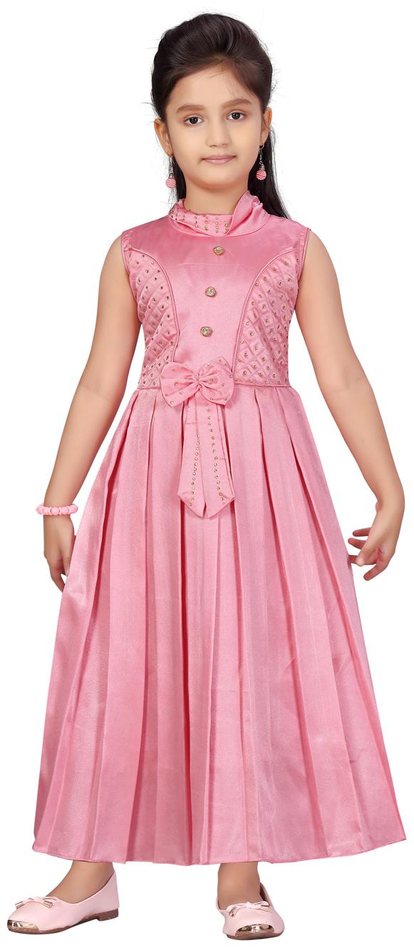 

Aarika Girl s Silk Embellished Sleeveless Gown - Pink