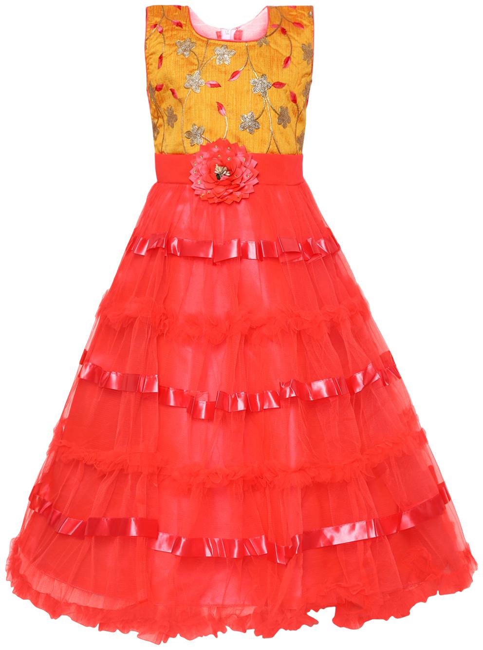 

Aarika Silk Princess Frock Red Yellow Color