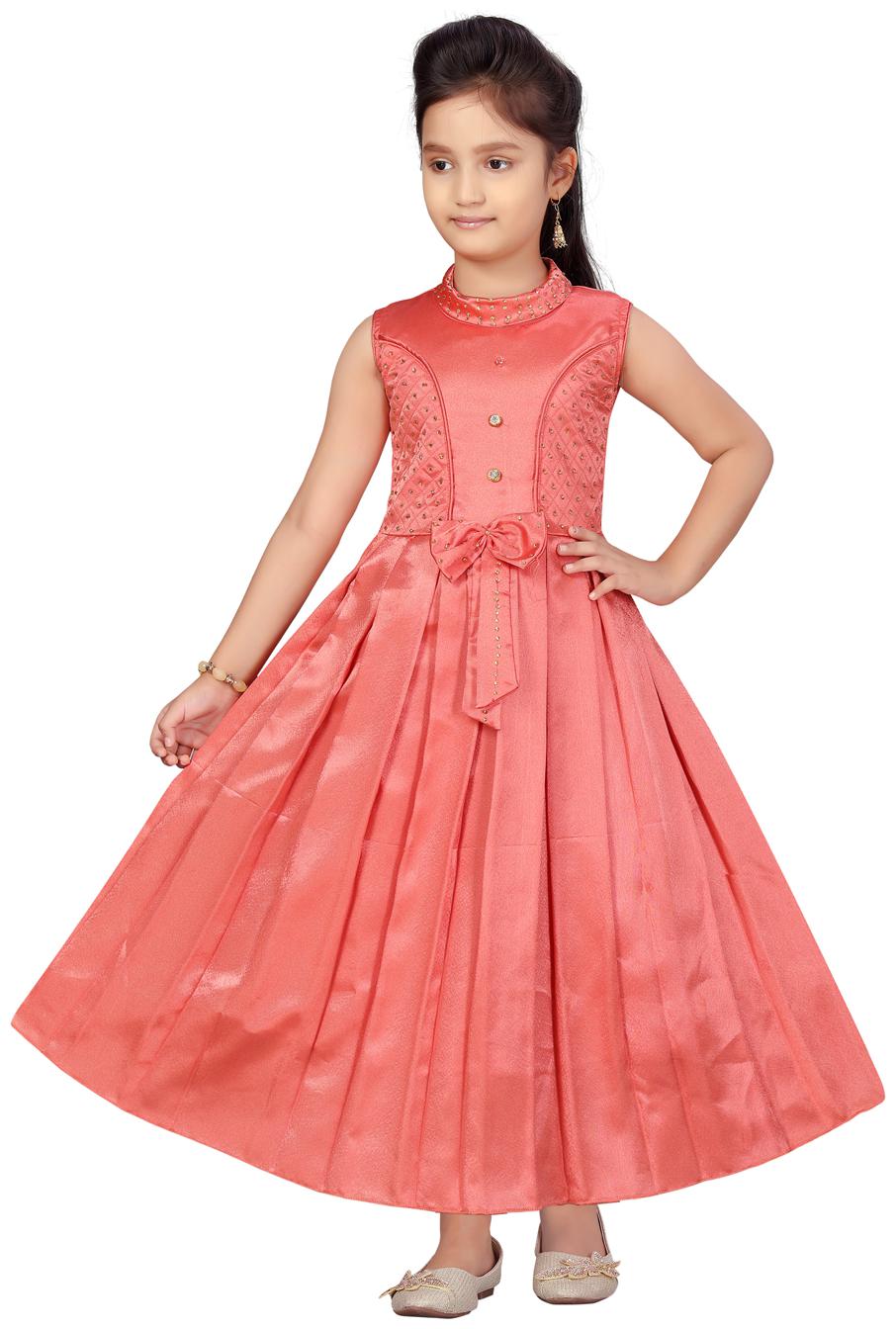 

Aarika Girl s Silk Embellished Sleeveless Gown - Red