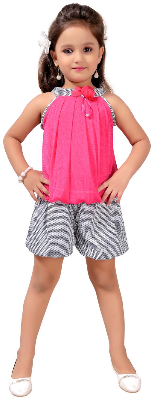 

Aarika Girl Nylon Top Bottom Set - Pink Grey