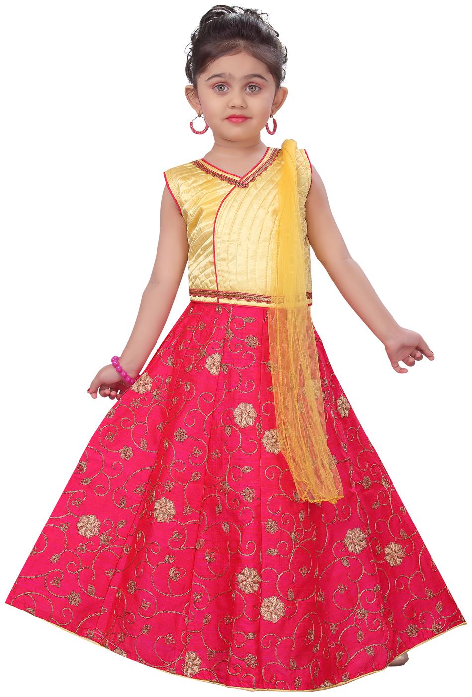 

Aarika Girl s Silk Solid Sleeveless Lehenga choli - Yellow