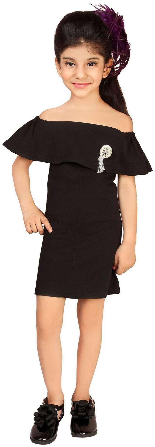 Addyvero Girls Off Shoulder Black Party Dress