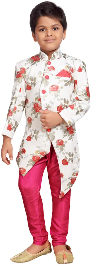 Aj Dezines Boy Silk blend Floral Sherwani - Multi