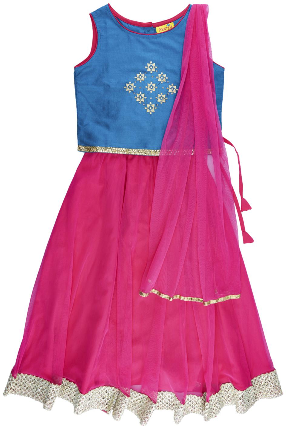 

Akkriti By Pantaloons Girl s Polyester Printed Sleeveless Lehenga choli - Blue