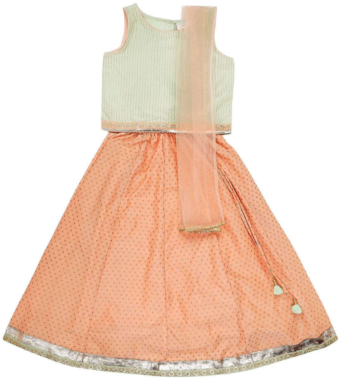 

Akkriti By Pantaloons Girl s Polyester Solid Sleeveless Lehenga choli - Blue Orange