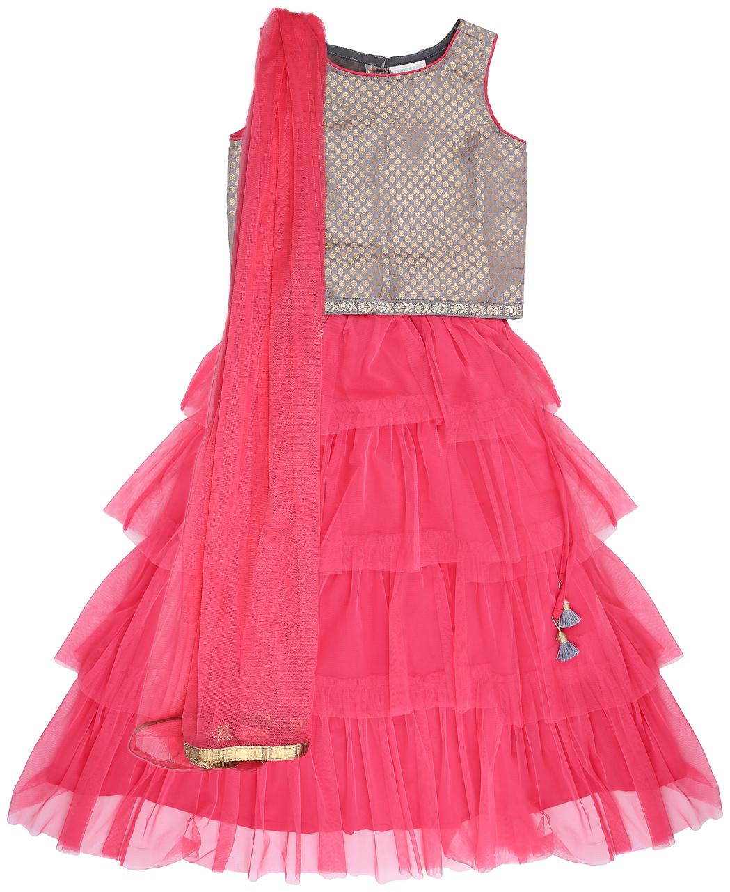 

Akkriti By Pantaloons Girl s Polyester Self design Sleeveless Lehenga choli - Grey Pink