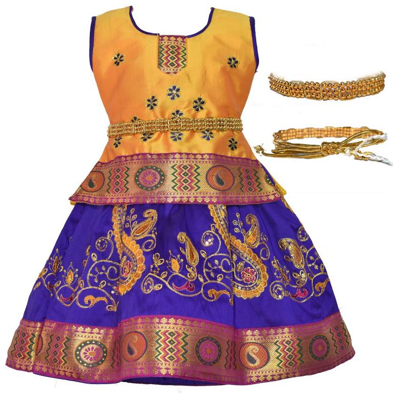 

Amirtha Fashion Girl s Art silk Abstract Sleeveless Lehenga choli - Multi