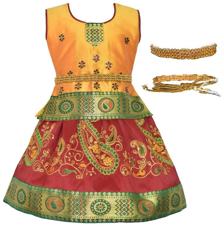 

Amirtha Fashion Girl s Art silk Abstract Sleeveless Lehenga choli - Multi